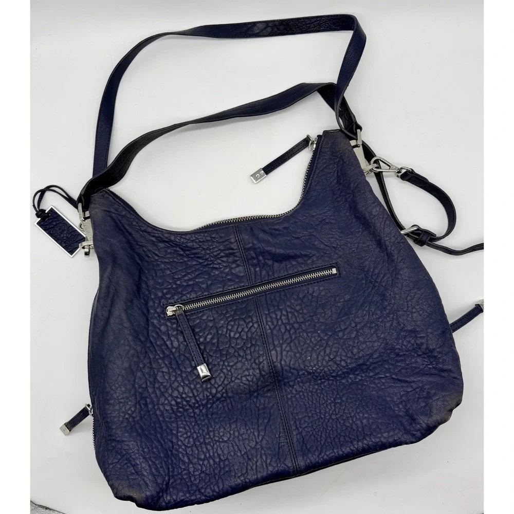 Vince Camuto Riley Hobo Bag Peacoat Blue Bubble Lamb Leather Shoulder Crossbody